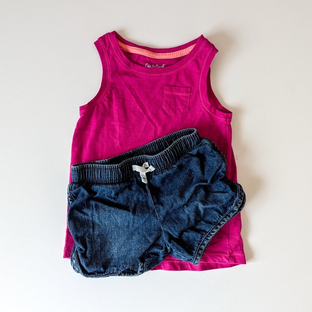 Cat & Jack Summer Outfit Bundle 5t GIRLS shorts tank slub